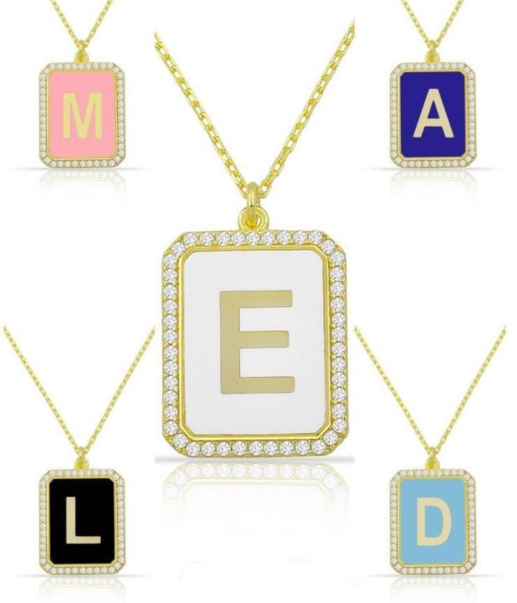 Enamel Initial Tag Necklace