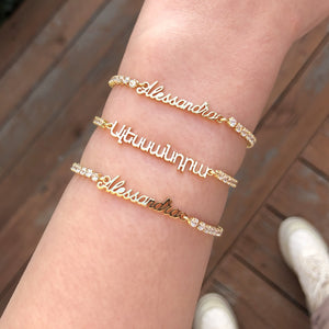 Diamond Bracelet With Name Engraved 14k Solid Gold Name Plate With