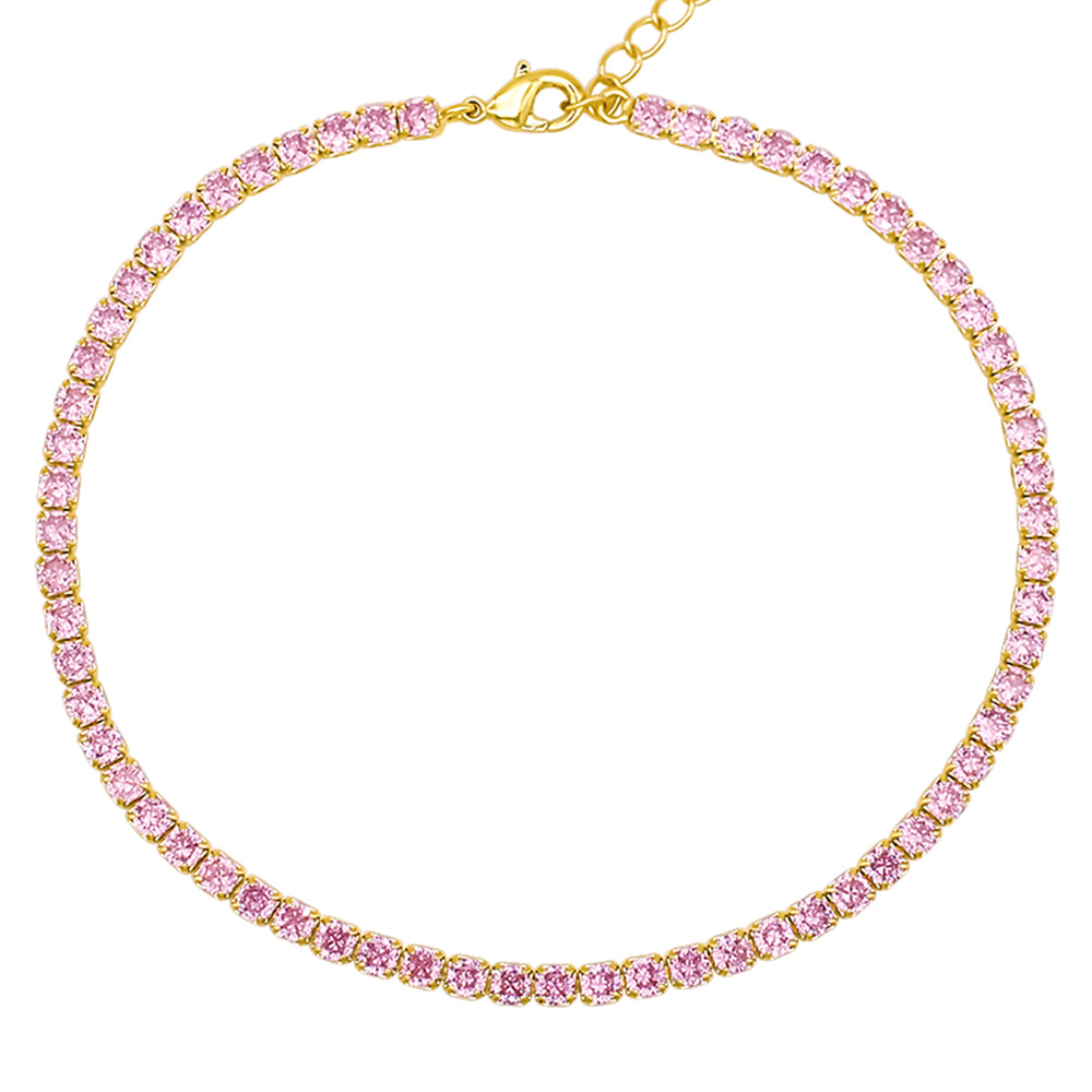 3mm Pink Diamond Tennis Anklet