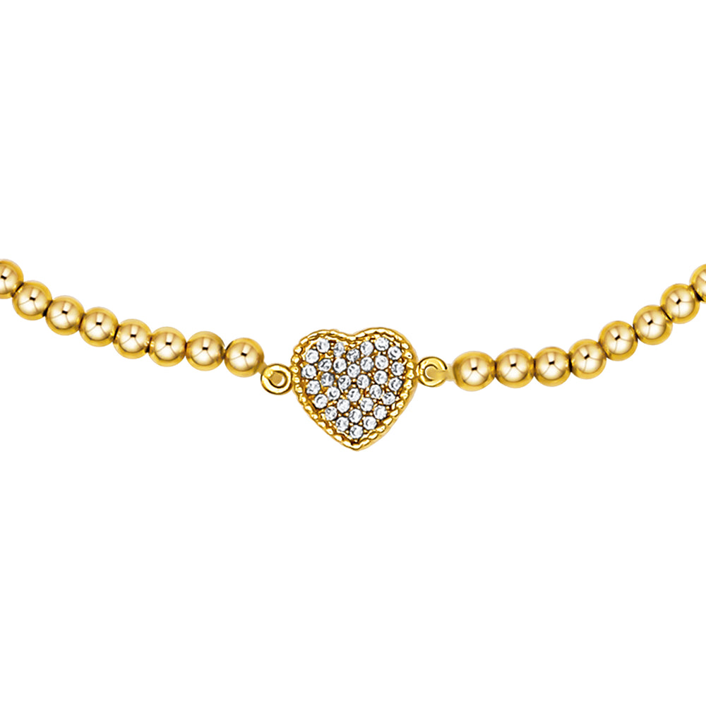 Pavé Heart Gold Beaded Bracelet
